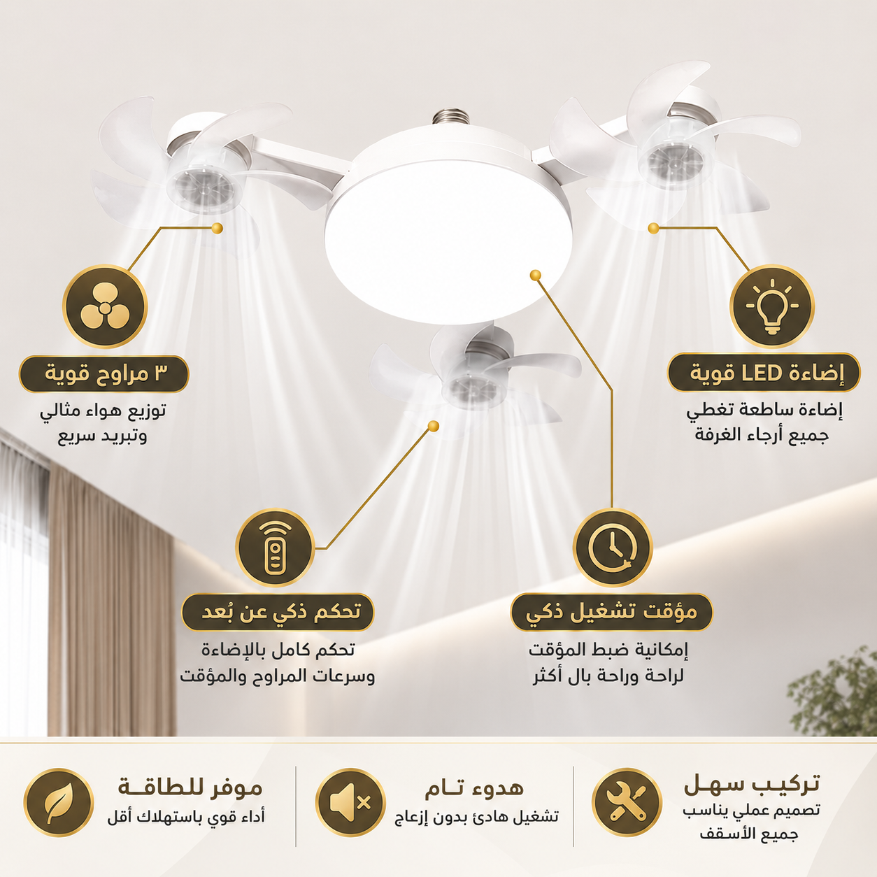 مصباح ومروحة درون ٣ مستويات بريموت كنترول