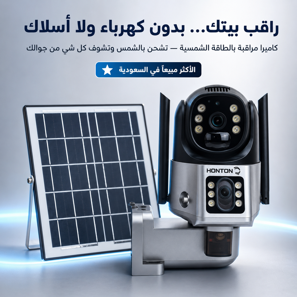 كاميرا لاسلكية بالطاقة الشمسية - عدسة مزدوجة - توصيل Wi-Fi ( ضمان عام واحد )