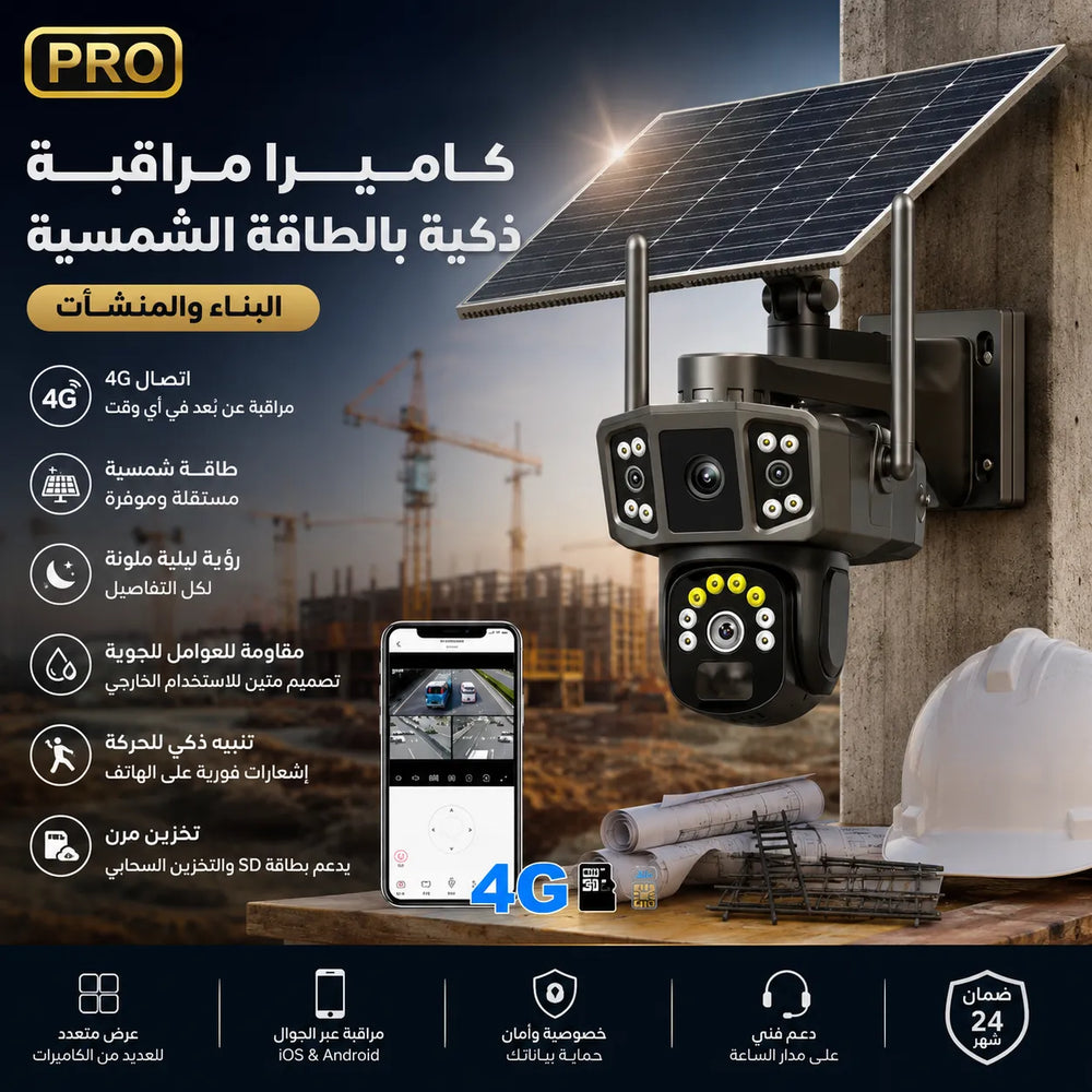 كاميرا المراقبة الذكية بالطاقة الشمسية (عدسة مزدوجة 360°)-تدعم مدخل SIM + مدخل ذاكرة خارجية