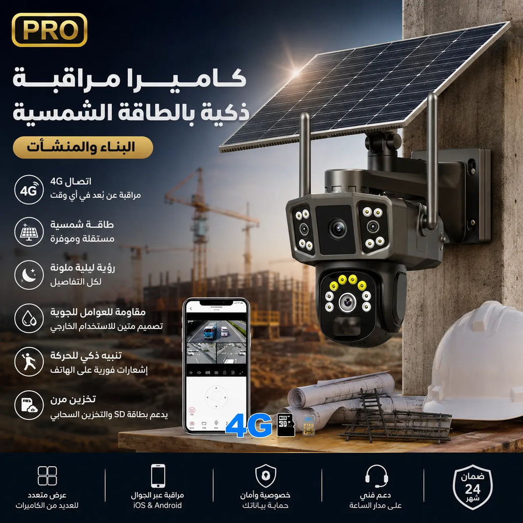 كاميرا المراقبة الذكية بالطاقة الشمسية (عدسة مزدوجة 360°)-تدعم مدخل SIM + مدخل ذاكرة خارجية